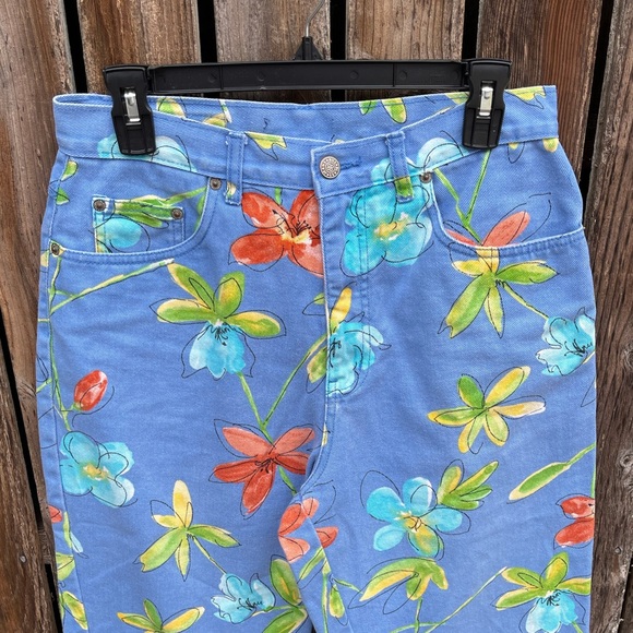 Vintage 90s Bill Blass Capri Mom Jeans Blue Floral High Waist Floral Flowers - Picture 2 of 5